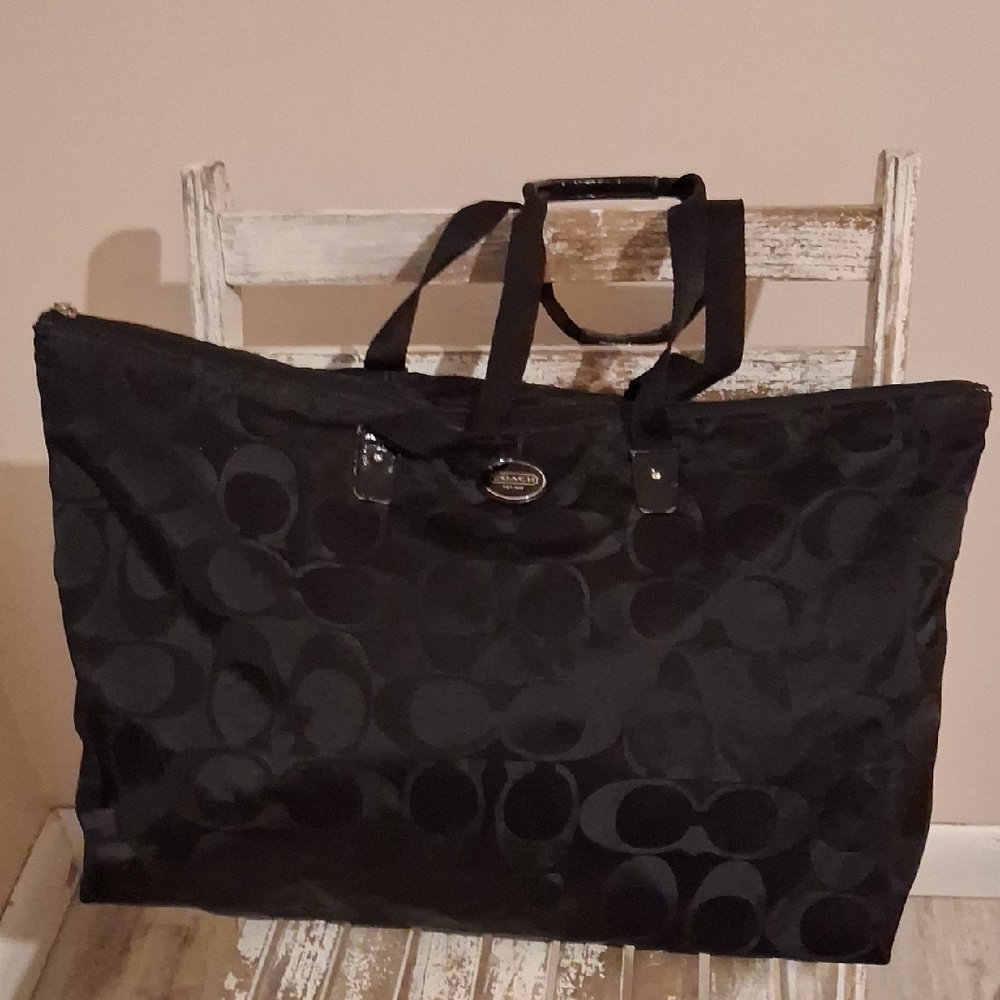 Coach Black Signature Jacquard Weekender Tote